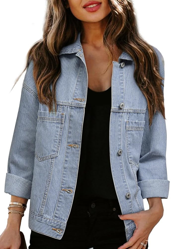 Sidefeel Women's Denim Jackets Casual Long Sleeve 2025 Spring Outfits Zimbaplatinum Jean Jacket | Amazon (US)