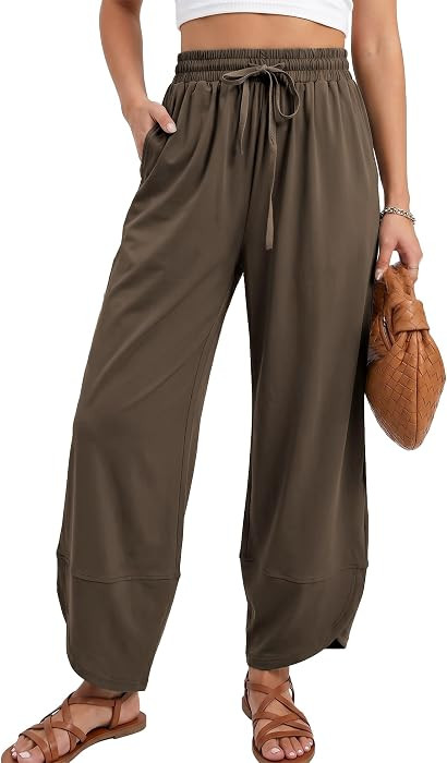 SeeLuNa Women Travel Pants Drawstring Tulip Hem Barrel Pant with Pockets | Amazon (US)