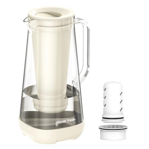 GLACIER FRESH Glass Water Pitcher for Tap and Drinking Water with Membrane and Activated Filter, Reduces Chlorine and Lead Taste, Food Grade and BPA Free Materials, 7-Cup, White | Amazon (US)