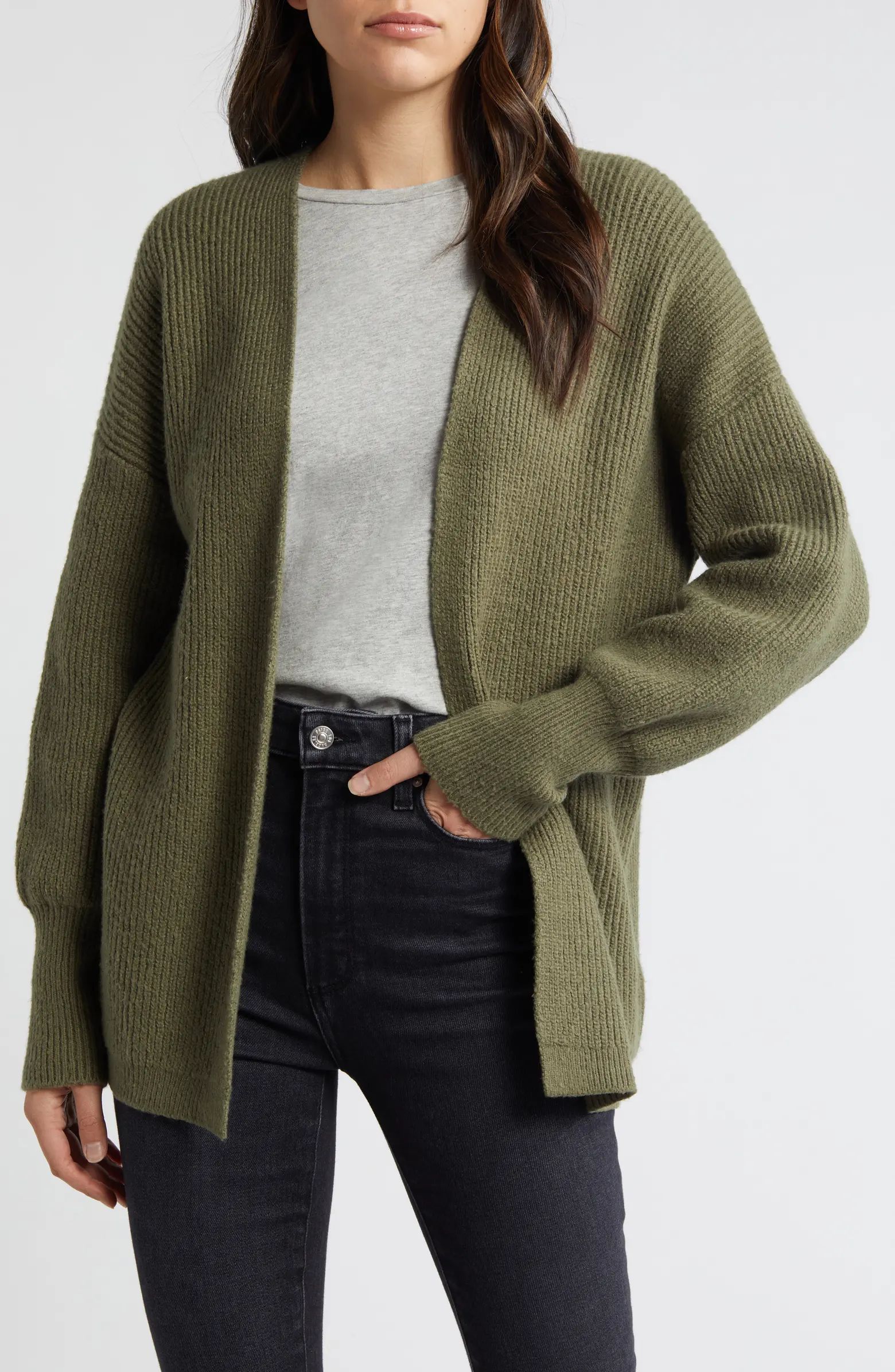 Rib Bishop Sleeve Cardigan | Nordstrom