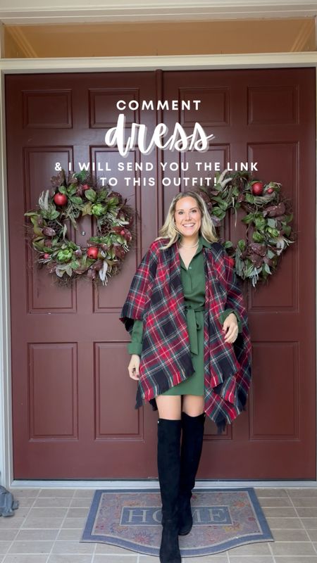 Wearing VS Styling - This green @darling dress can take you from Thanksgiving until Christmas, it’s all about how you style it!

David and Young tartan wrap
Green Parker, darling society dress 
Stuart Weitzman over the knee suede black boots 
Holiday outfit, Christmas outfit, red and green outfit 

#LTKstyletip #LTKHoliday #LTKshoecrush