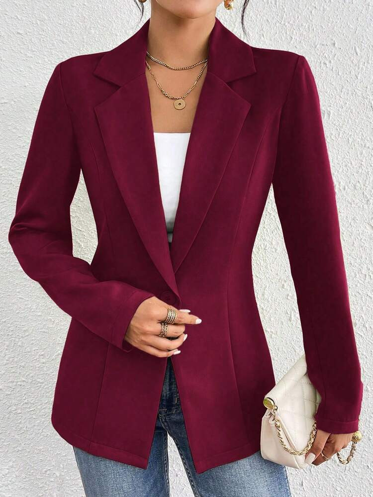 Zielony Solid Color Cinched Waist Blazer, Commuter Friendly Fall Cloth For Women | SHEIN