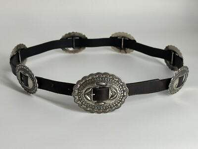 RALPH LAUREN XL (33.5”-38.5”) Concho Silver Medallion Leather Belt Black Brown  | eBay | eBay US
