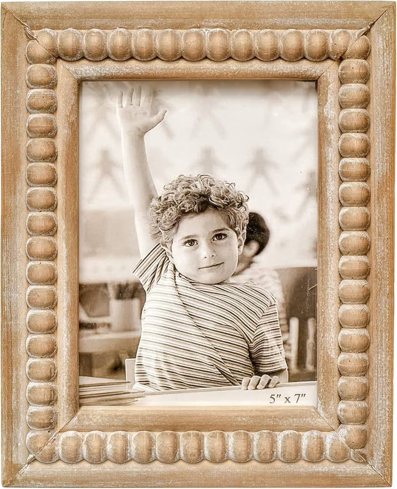 Large Rectangular Natural Wood Picture Frame With Decorative Beads- Perfect for 5X7 Single Photos... | Amazon (US)