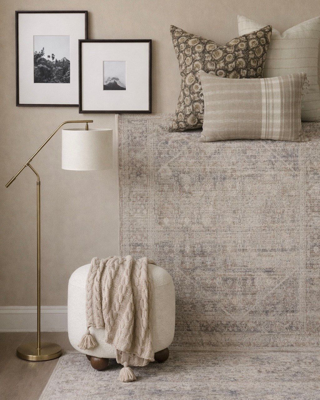 Neutral Designer Living Room Curated Collection — Rug, Pillows, Lamp & Wall Art

Follow @farmtotablecreations on Instagram for more high-end looks for less 🤍

Sharing a beautifully layered neutral collection that instantly elevates any living room. This vintage-inspired rug sets the foundation with soft texture and subtle pattern, while the mix of designer-style pillows adds warmth and depth without overwhelming the space. The brass floor lamp brings in that perfect touch of contrast and glow, and the timeless black-and-white artwork finishes the look with a calm, collected feel. Every piece is versatile, cozy, and designed to mix seamlessly into a neutral home.

#livingroom #livingroomdecor #rugs #livingroomrug #pillows #throwpillows #floorlamp #wallart #neutraldecor #homedecor #livingroomfurniture

#LTKSaleAlert #LTKHome