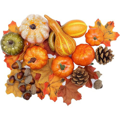 winemana 50pcs Fall Decorations for Home- Mini Pumpkins, Autumn Leaves & Acorns Centerpiece Set -Thanksgiving Harvest Decor for Table, Mantle, Party Backdrop | Amazon (US)