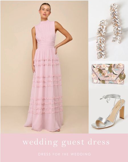 Elegant blush long maxi dress for bridesmaids or a wedding guest dress. Love the little ruffle detail! Pair it with elegant crystal drop earrings, blush floral clutch, and silver strappy heels. Love Lulus for affordable wedding guest outfits 🌸🌸 Follow Dress for the Wedding for cute dresses, sale alerts, wedding style and decor! Visit us at dressforthewedding.com for more! 

#LTKmidsize #LTKfindsunder100 #LTKwedding