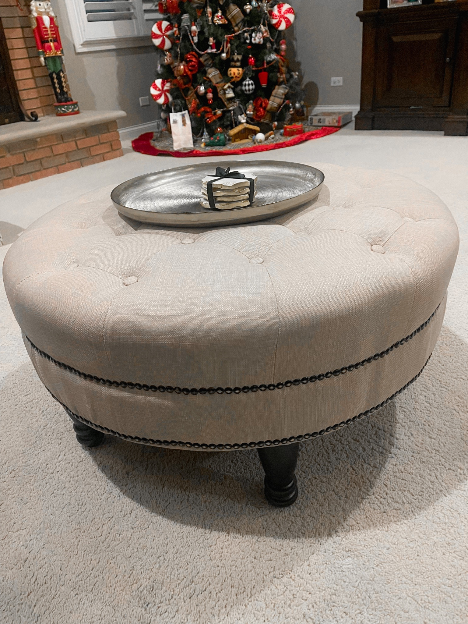 Wayfair tufted Ottoman and gold Amazon tray 
Home decor 

#LTKstyletip #LTKFind #LTKhome