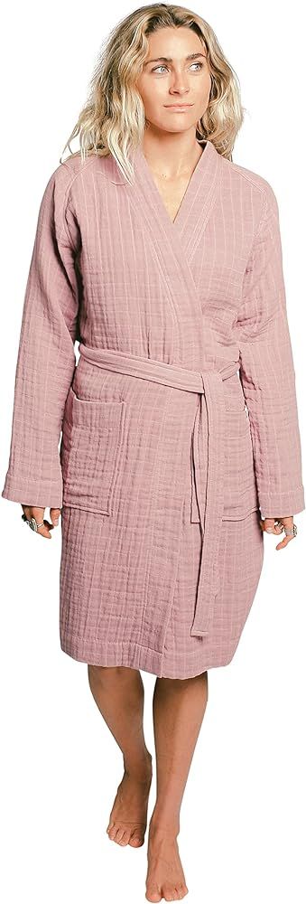 Happy Place Women's Lightweight Robe Organic Cotton Sustainable Unisex Bathrobe | Amazon (US)