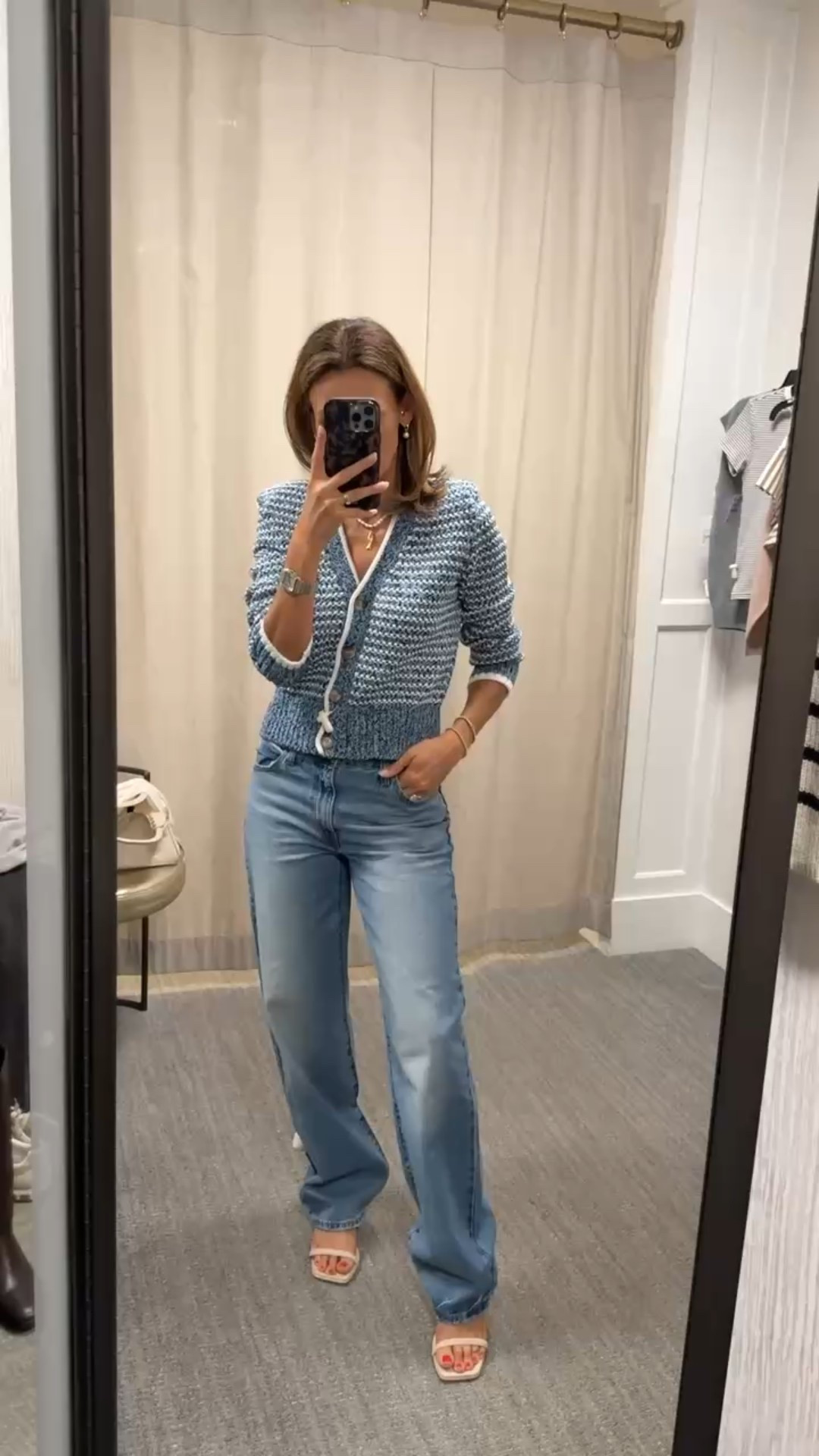 Cozy meets classic 🤍 I’m wearing the cutest Veronica Beard blue cardigan (size small) with the Levi’s Dad Jean in a size 26. I’m also grabbing the Steve Madden white ballet flats from the sale, they pair so well with this look. All pieces linked here! #Nordstrom #Anniversarysale

#LTKSeasonal #LTKSaleAlert #LTKStyleTip