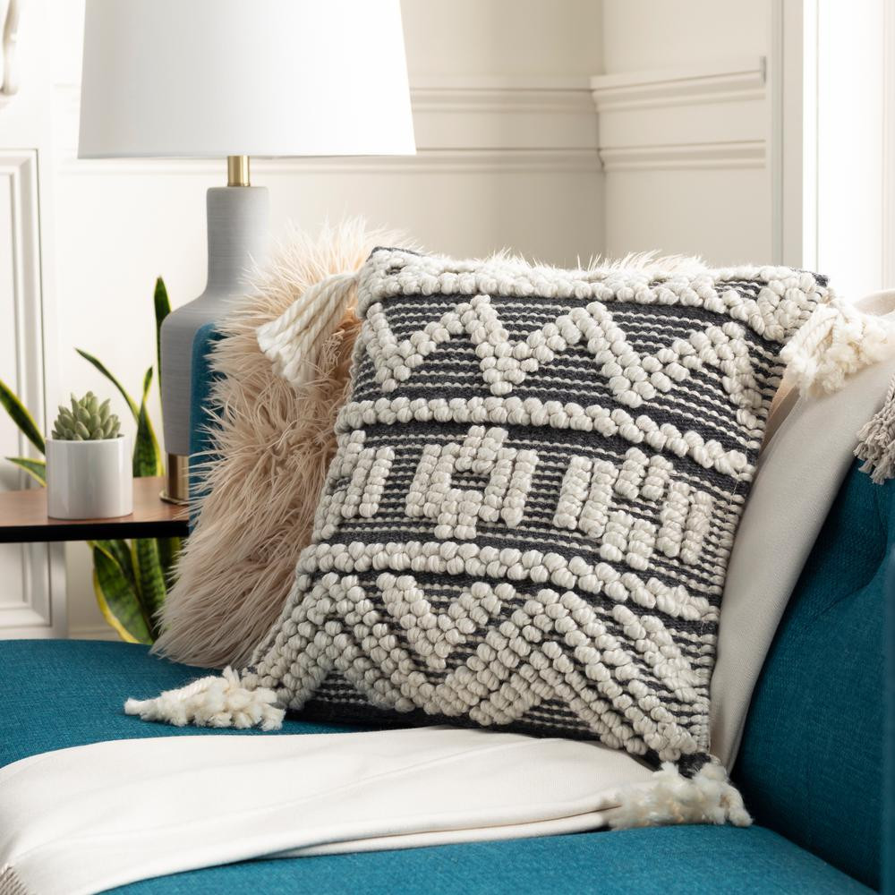 Artistic Weavers Elegia Black/Ivory Tassels Polyester Fill 18 in. x 18 in. Decorative Pillow | The Home Depot