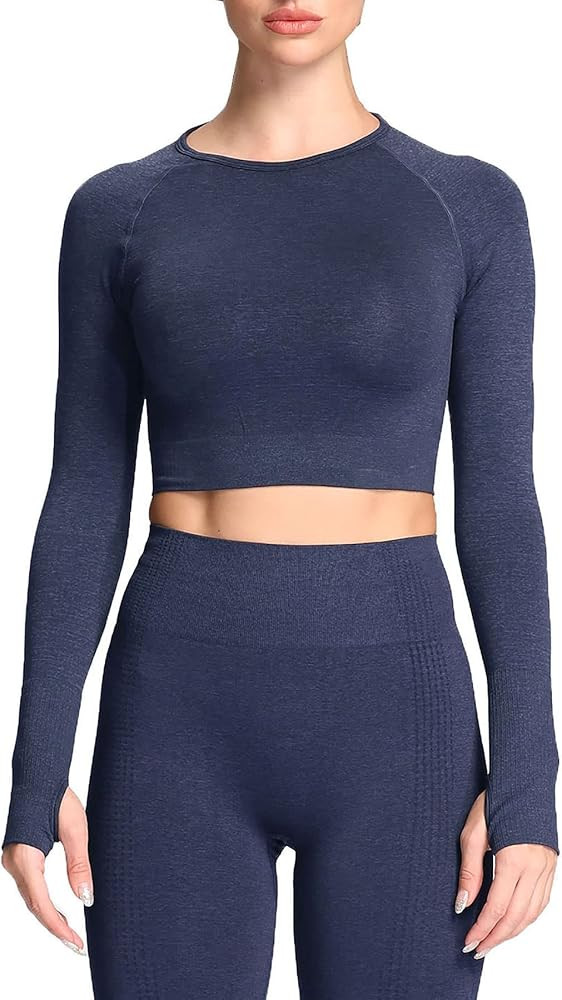 Aoxjox Long Sleeve Crop Tops for Women Workout Seamless Cropped T Shirt Top | Amazon (US)