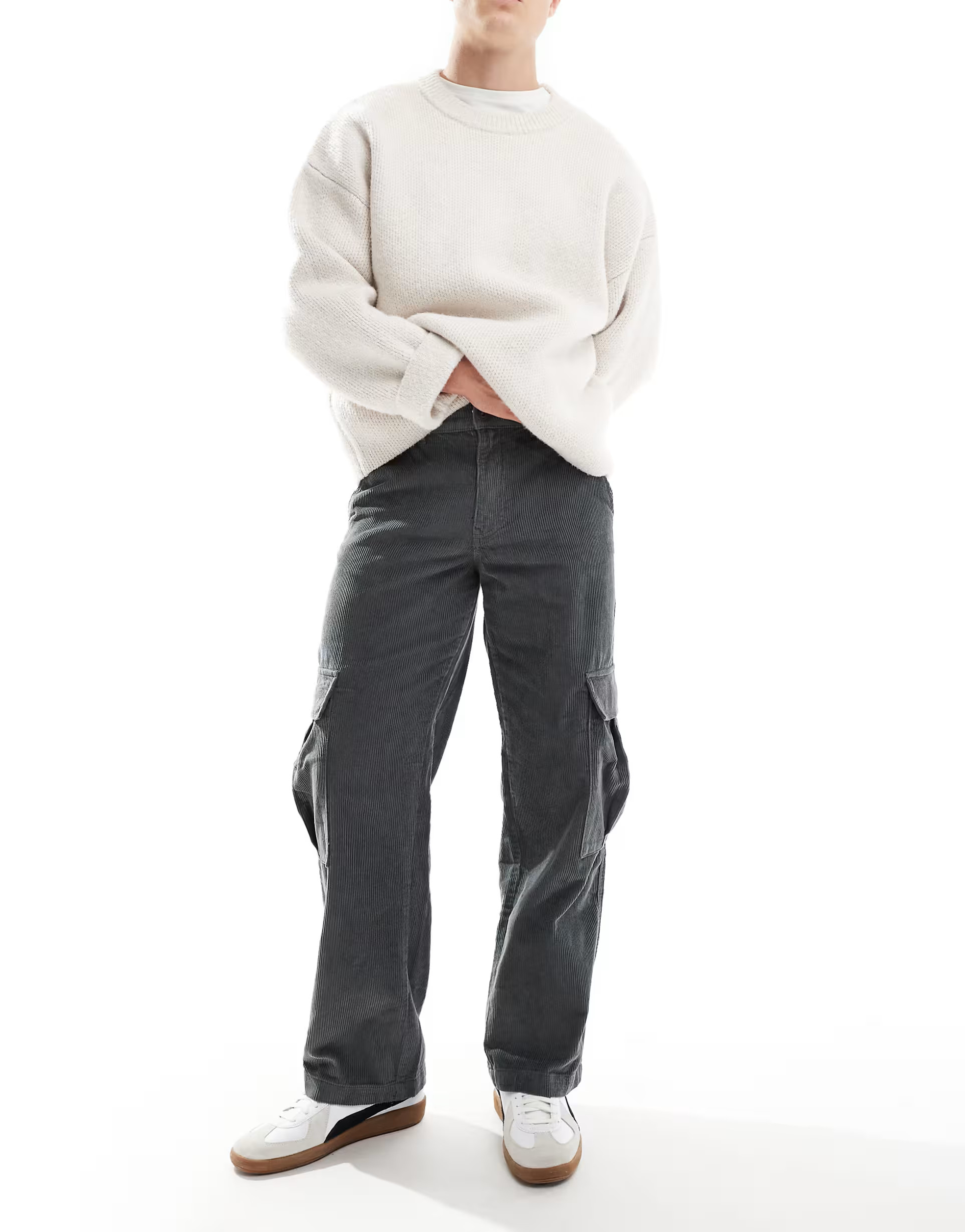 Jack & Jones wide fit cord cargo in gray | ASOS (Global)