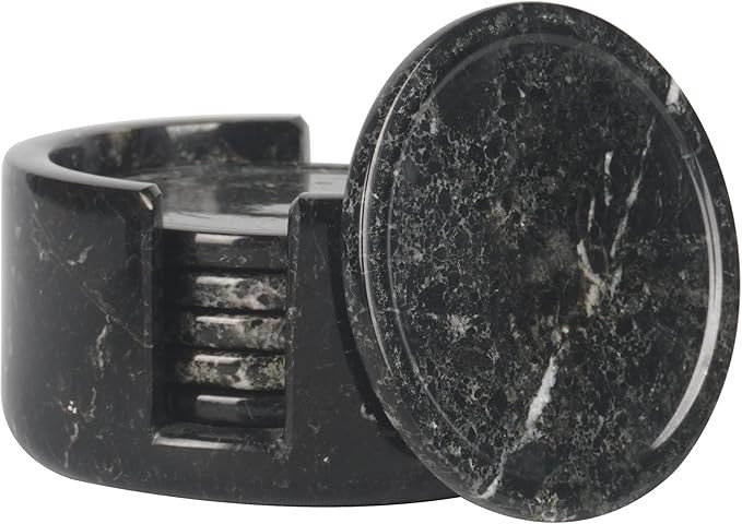 Marble Coasters Set of 6 Black 3.5 Inch Round Coaster for Drinks with Holder, Drink Coaster for T... | Amazon (US)