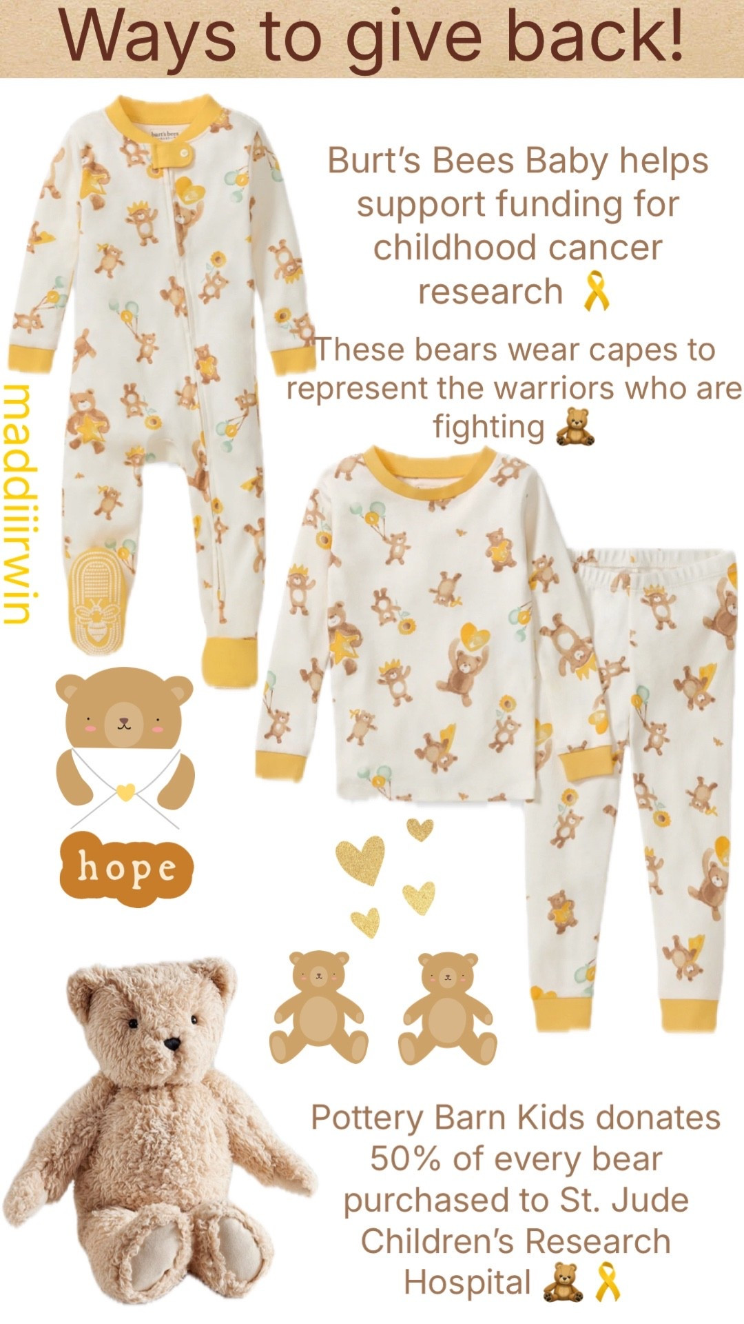 I’m always looking for ways to support some of my favorite charities & I love when some of my favorite brands make it easy. 
Burts Bees Baby & Pottery Barn Kids both have the sweetest bear items to help support the research and funding towards finding a cure for childhood cancer. 

#LTKKids #LTKBaby