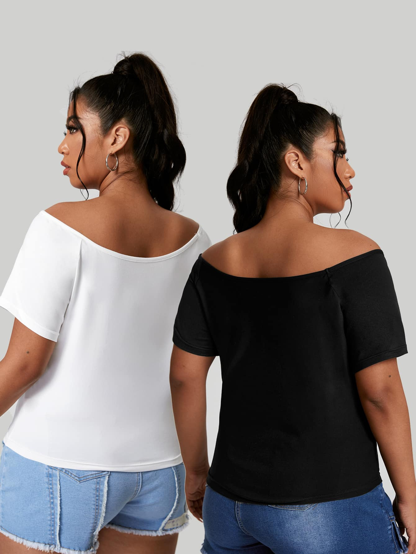 Plus 2 Pack Solid Scoop Neck Tee | SHEIN