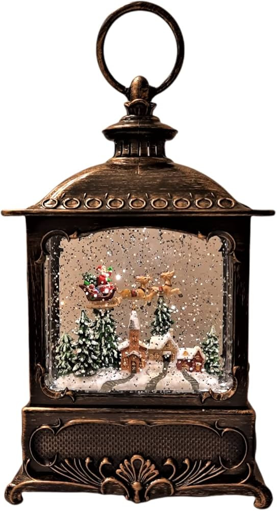 10 Inch Christmas Lighted Flying Santa Water Lantern Snow Globe w/Continuous Swirling Glitter | Amazon (US)
