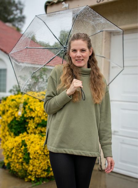 Comfy and cozy turtleneck sweatshirt | women’s rainy day out | clear umbrellaa

#LTKstyletip #LTKSpringSale #LTKsalealert