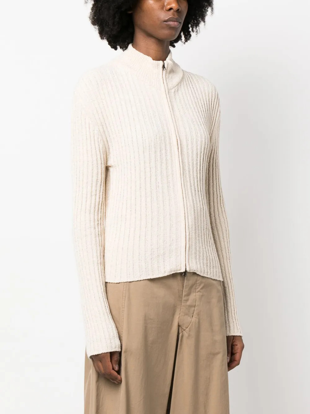 Amomento ribbed-knit zip-up Cardigan - Farfetch | Farfetch Global