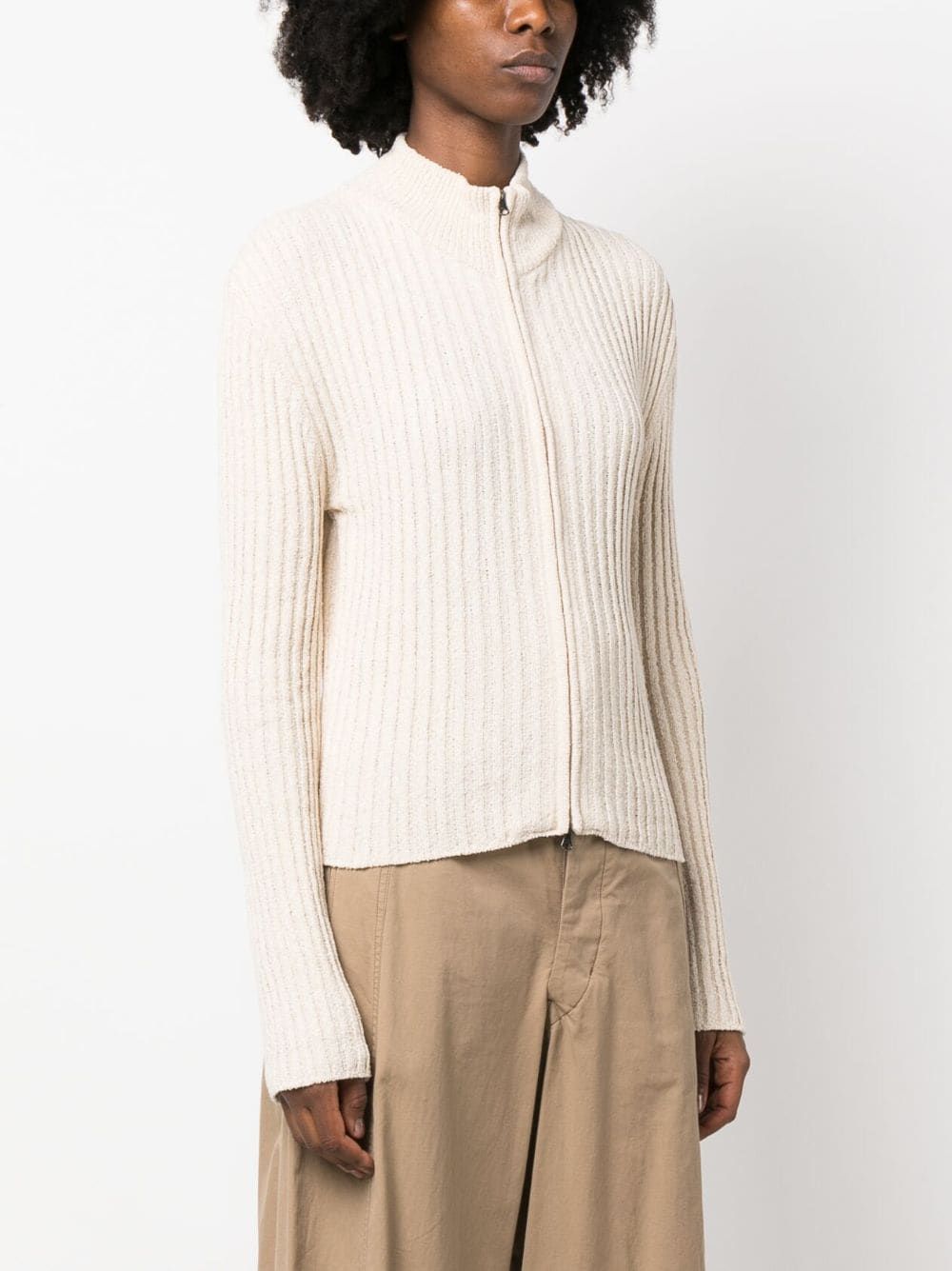 Amomento ribbed-knit zip-up Cardigan - Farfetch | Farfetch Global