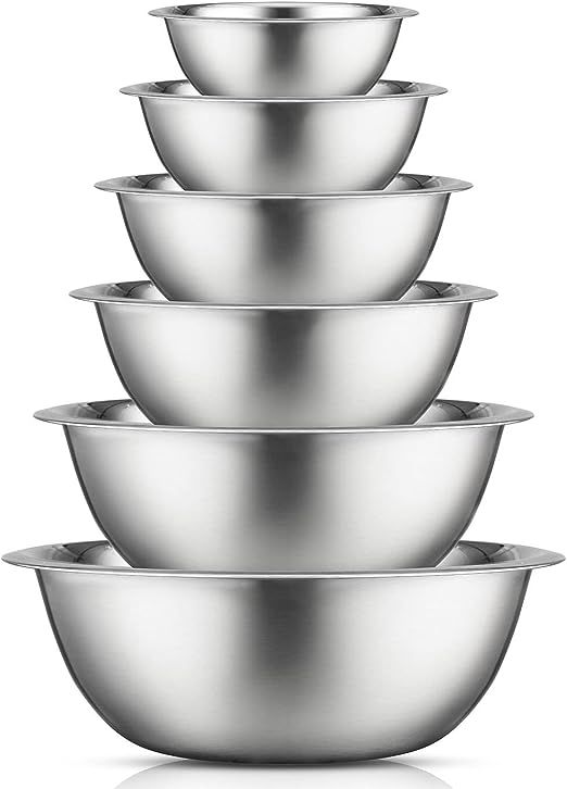 JoyJolt Stainless Steel Mixing Bowl Set of 6 Mixing Bowls. 5qt Large Mixing Bowl to 0.5qt Small M... | Amazon (US)