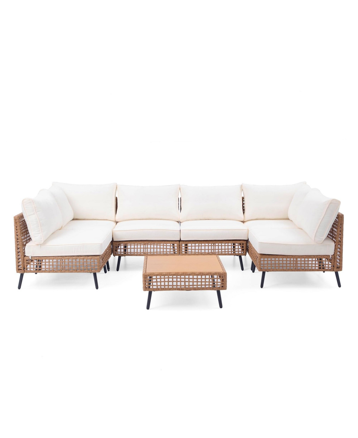 Decksplore 7 Pieces Outdoor Sectional Sofa Set All-Weather Pe Wicker Rattan Patio Conversation Set with Thick Cushions Patio Furniture Set - Beige/Kha | Macy's