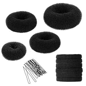 YaFex Hair Bun Maker Kit - Donut Bun Maker 4 Pieces(1 Large, 2 Medium, and 1 Small), 6 Pieces Ela... | Amazon (US)