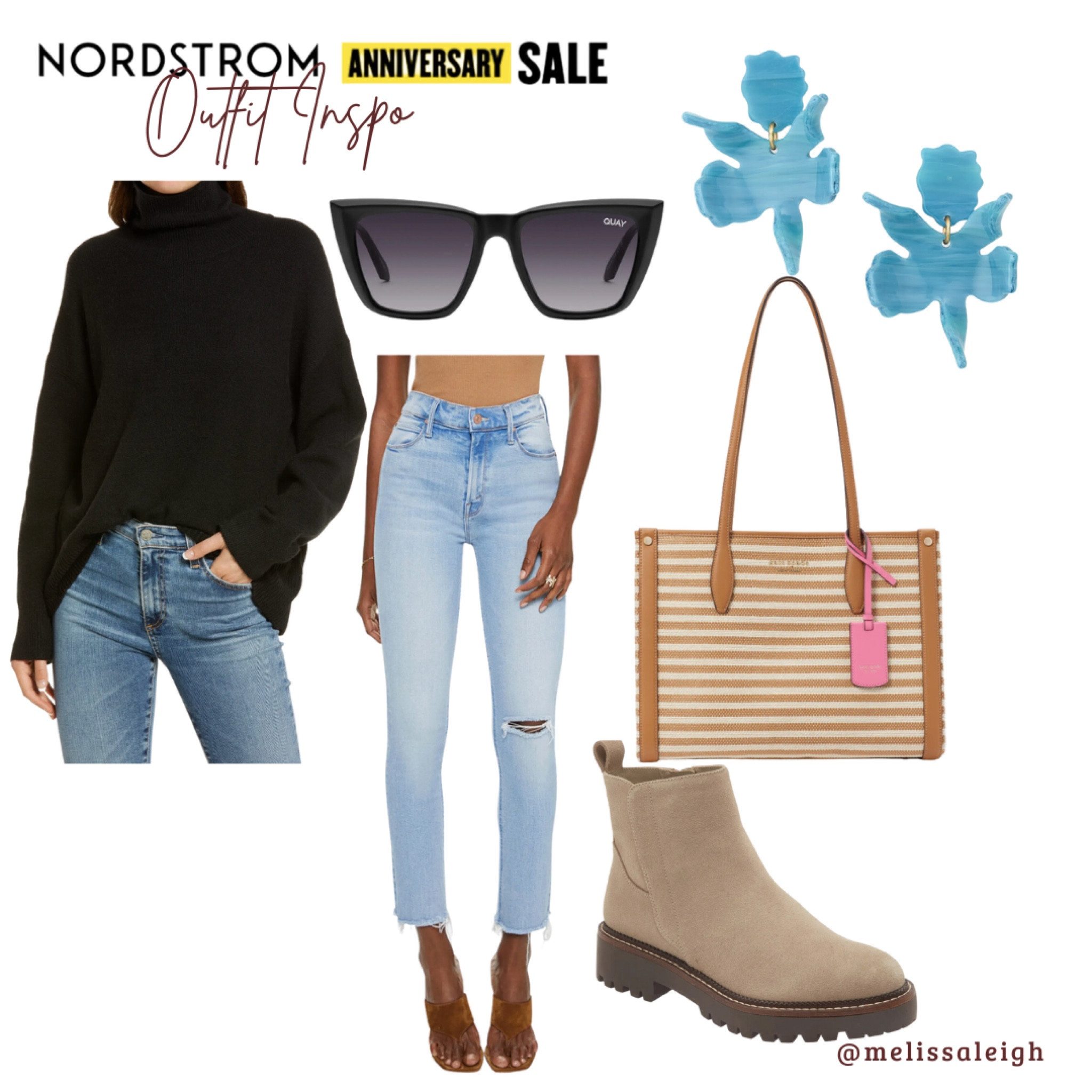 Nordstrom anniversary sale, Nordstrom, Nordstrom sale, n sale 2023, sale finds, fall fashion, fall style, staple items, oversize turtleneck tunic sweater, distressed jeans, quay sunglasses, suede Chelsea boots, kate spade pink striped tote bag, lele turquoise statement earrings, casual outfit 

#LTKxNSale #LTKSeasonal #LTKFind