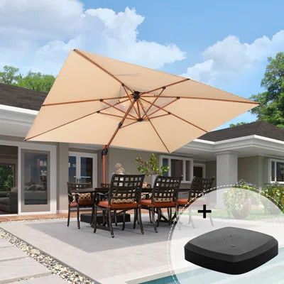 156'' x 120'' Rectangular Wood Pattern Cantilever Umbrella With Wheeled Base | Wayfair North America