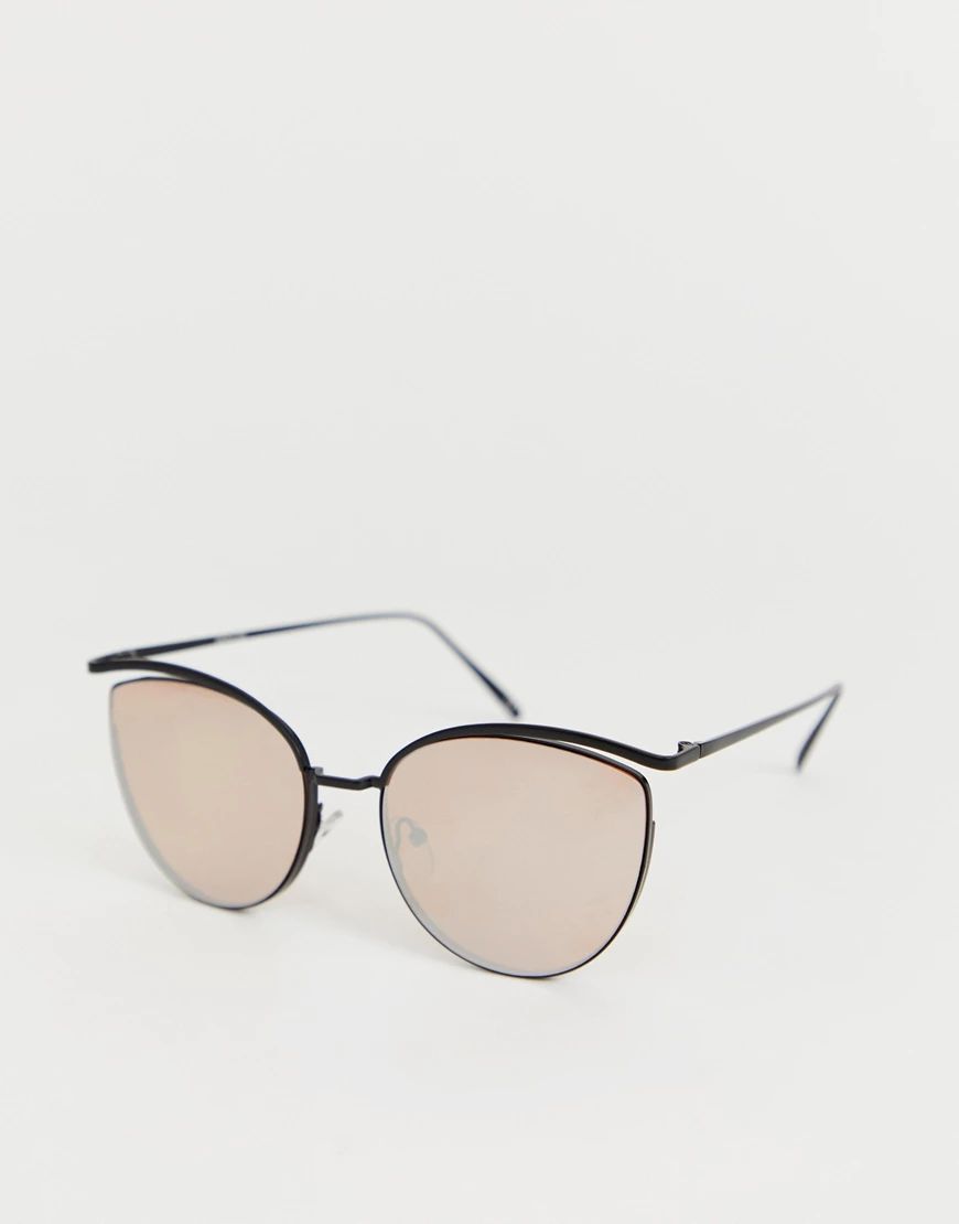 ASOS DESIGN highbrow cat eye sunglasses in matt black with rose gold lens | ASOS (Global)