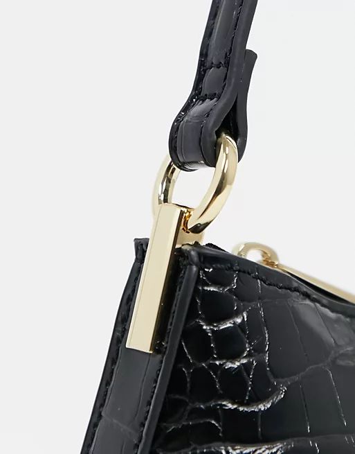 ASOS DESIGN black croc effect shoulder bag with hardware tabs | ASOS (Global)