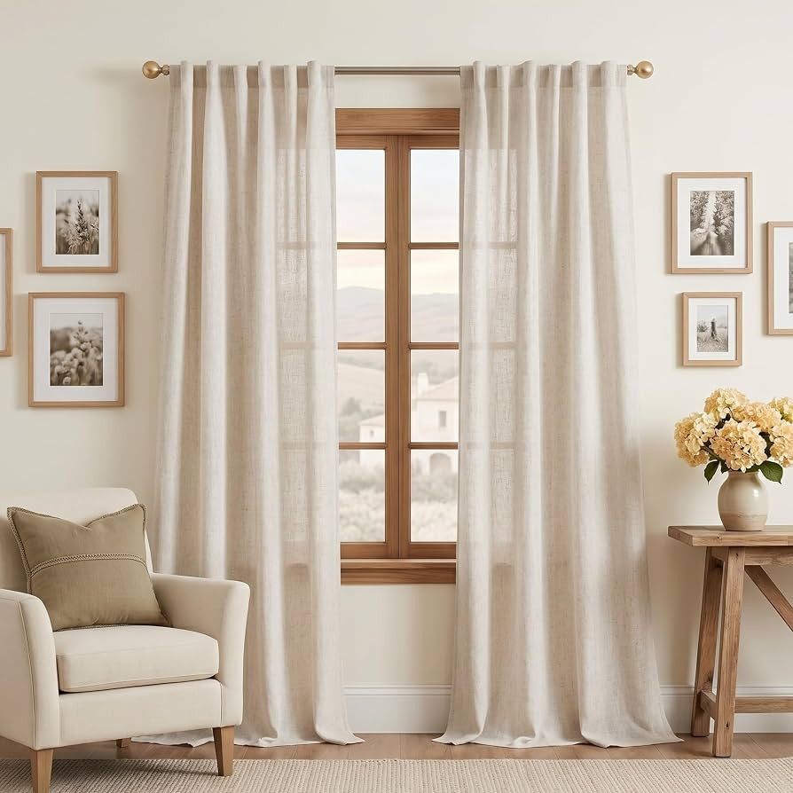 MYSKY HOME Linen Curtains for Living Room 96 Inches Long, Semi Sheer Curtains & Drapes 2 Panels S... | Amazon (US)