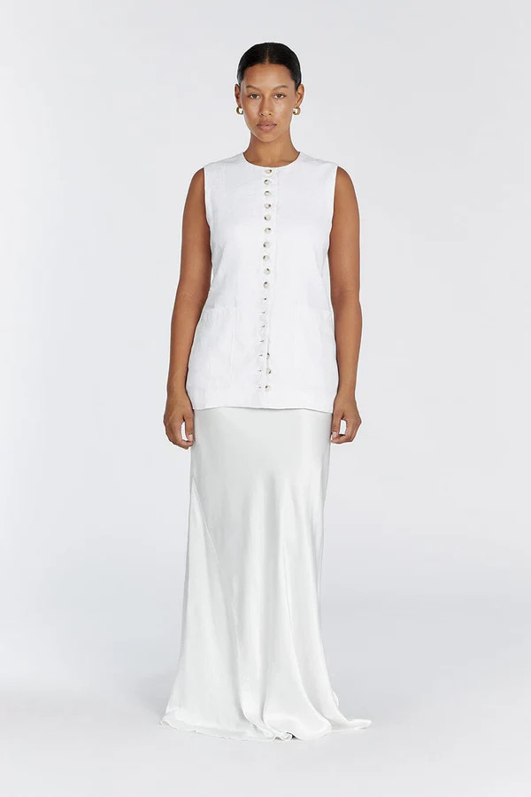 TILLY WHITE LINEN LONGLINE VEST | DISSH