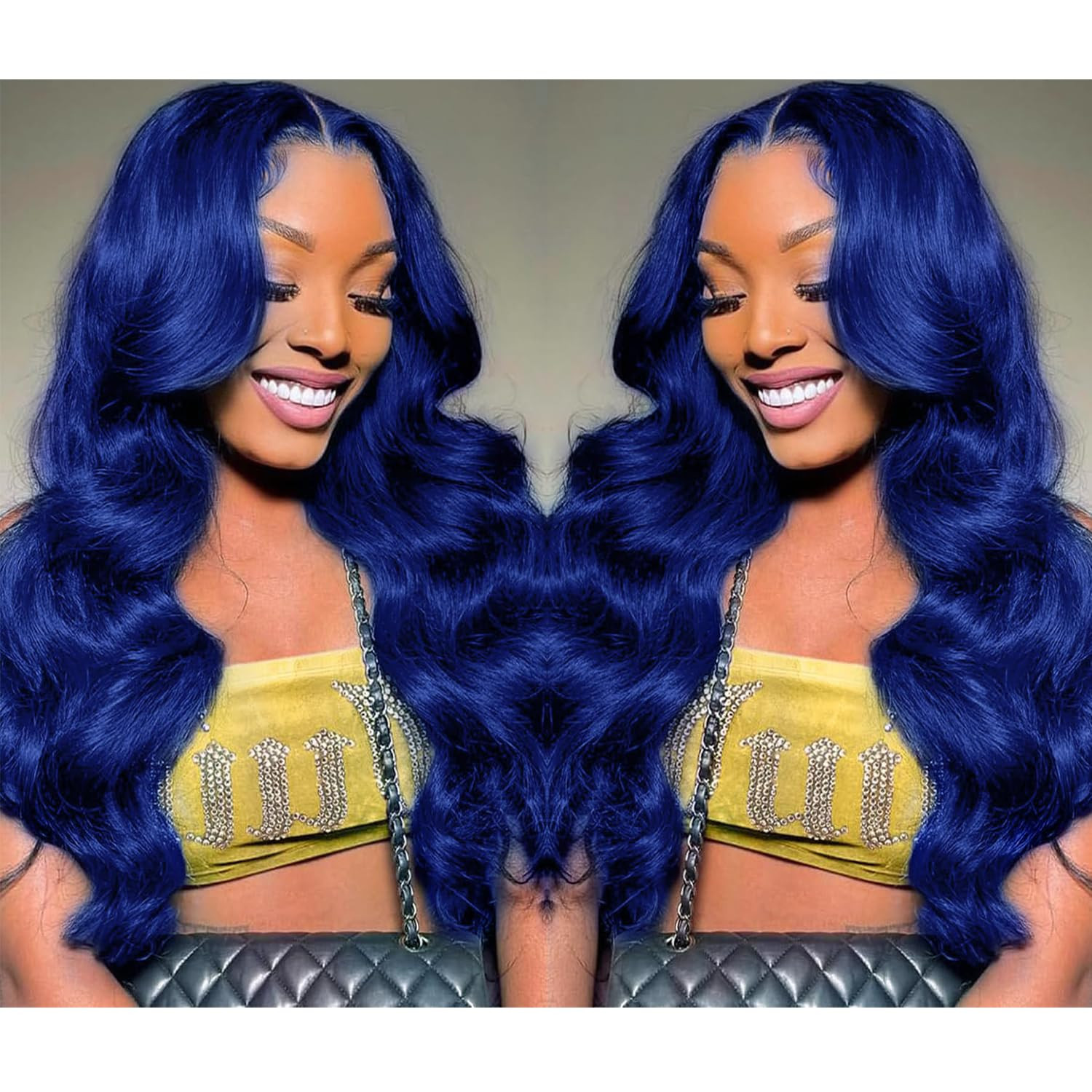 Wear and Go Glueless Colored Lace Front Wigs Human Hair Pre Cut 200% Density Blue Body Wave Lace ... | Amazon (US)