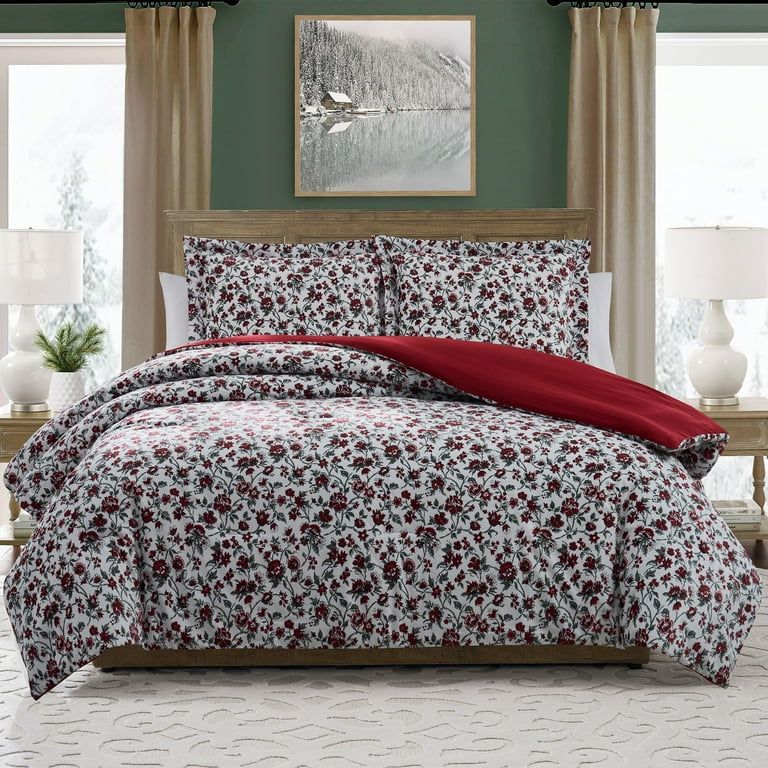 My Texas House Stacy 3-Piece Bright White Floral Printed Velvet Comforter Set, King | Walmart (US)