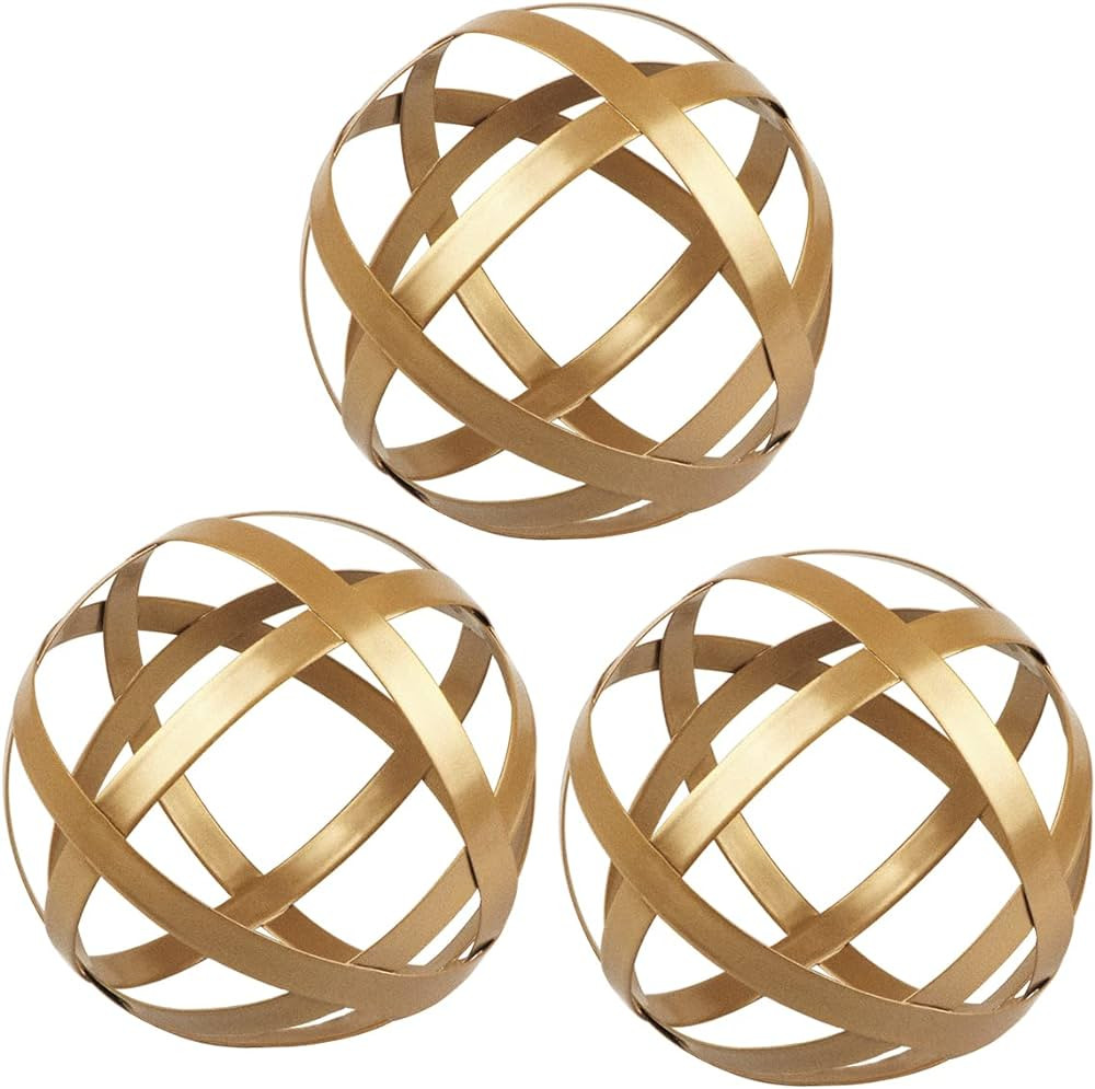 YIYA Gold Decorative Sphere Set of 3 - Metal Ball Decoration - Metal Band Decorative Ball - Metal... | Amazon (US)
