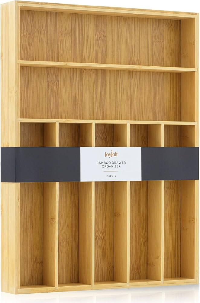 JoyJolt Bamboo Drawer Organizer, 7-Compartment Silverware Organizer, Cutlery and Utensil Organize... | Amazon (US)