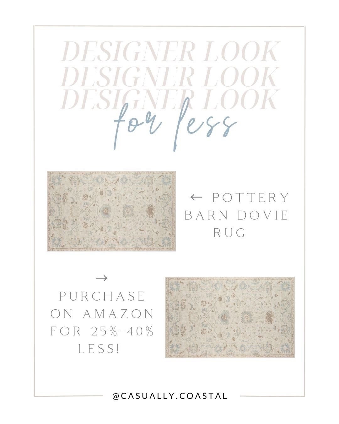 Don't pay Pottery Barn prices when you can purchase the same rug on Amazon for much less!
----
amazon rugs, coastal rugs, living room rugs, dining room rugs, bedroom rugs, 8x10 rugs, 9x12 rugs, 2x3 rugs, 3x5 rugs, 5x8 rugs, Dovie Persian-Style Rug, Pottery Barn rugs on Amazon, floral rugs, blue rugs, wool rugs, nylon rugs, rug pads, pottery barn look for less, neutral rugs, Amazon neutral rugs, living room rugs, bedroom rugs, dining room rugs, entryway rugs


#LTKHome