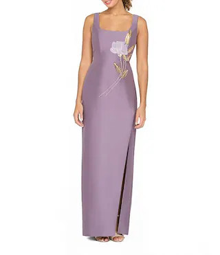 Paloma Stretch Mikado Floral Print Square Neck Column Gown | Dillard's