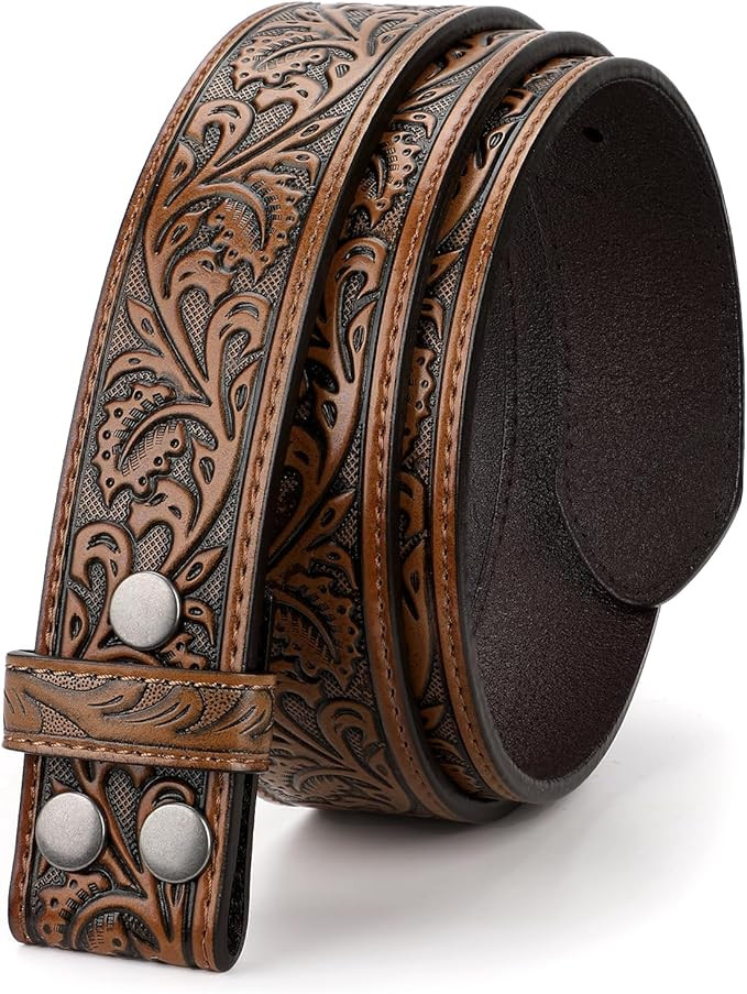TRIWORKS Western Belt Strap for Men without Buckle 1.5" Wide Floral Engraved Embossed Leather Bel... | Amazon (US)
