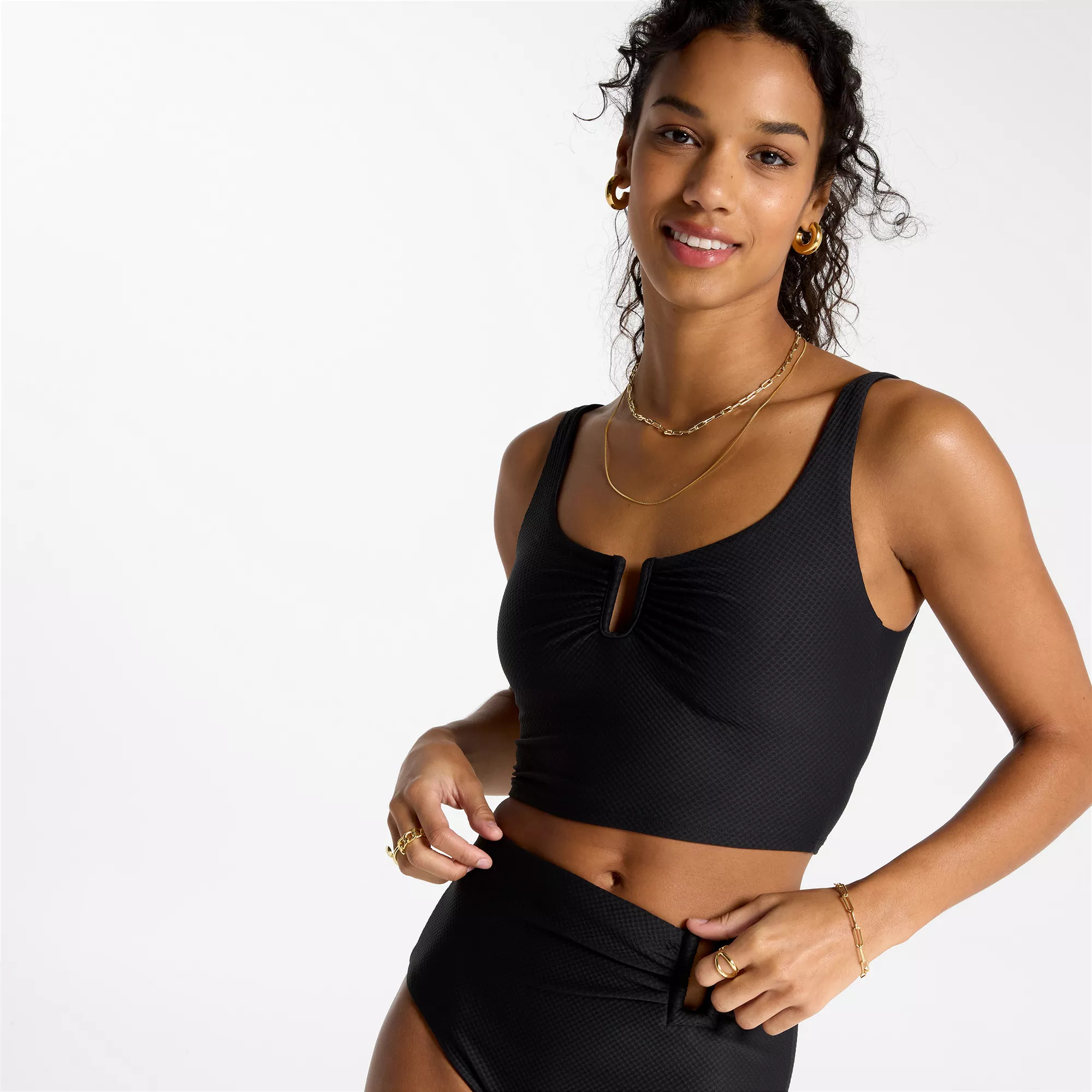 CALIA Women's U-Bar Long Line Bikini Swim Top, Medium, Pure Black Mesh | DICK'S Sporting Goods