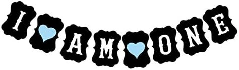 Baby I AM ONE Banner Bunting Baby Shower First Year 1st Birthday Party BB01 (Black with Blue Hear... | Amazon (US)