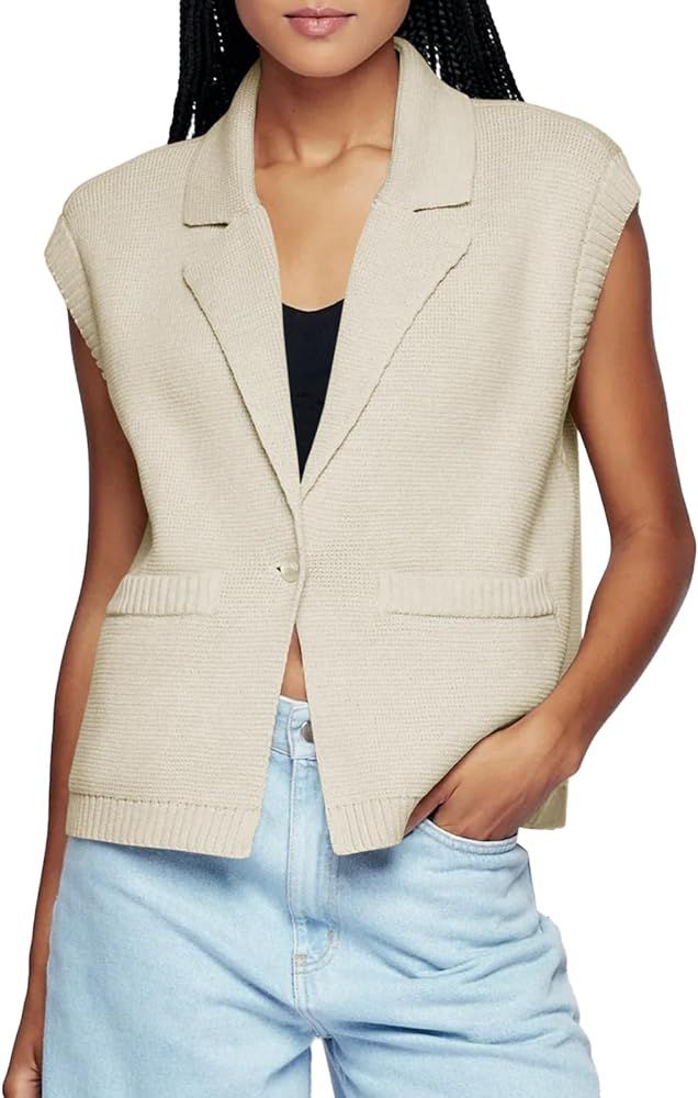 Saodimallsu Womens V Neck Sleeveless Tank Tops Ribbed Open Front Cardigan Sweaters Button Collare... | Amazon (US)