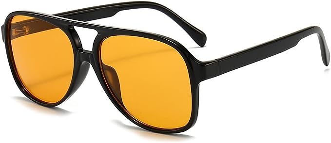 IKUVNA Vintage Aviator Sunglasses for Women Men 70s Glasses Retro Oversized Yellow Lens Shades | Amazon (US)