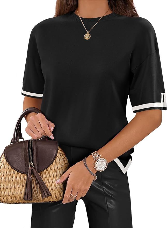 Zeagoo Womens Knit Short Sleeve Tops Summer Pullover Blouse Basic Casual Shirt | Amazon (US)