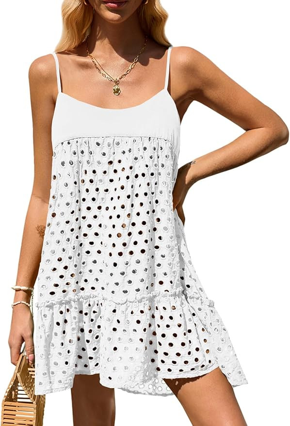 Saodimallsu Womens Crochet Cover Up Summer Spaghetti Strap Hollow Out Fringe Tie Back Beach Cover... | Amazon (US)