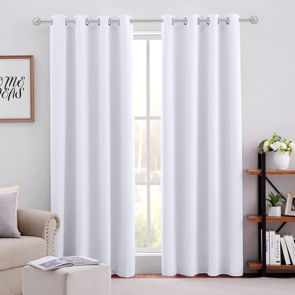 Homeideas - Cortinas blancas puras para dormitorio de 52 x 96 pulgadas de largo, 2 paneles de c... | Amazon (US)