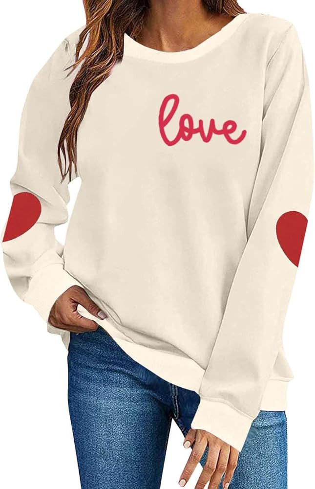 Valentine's Sweatshirt for Women Trendy Cute Love Heart Shirts Casual Long Sleeve Crew Neck Graph... | Amazon (US)