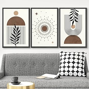 wall26 Framed Canvas Print Wall Art Set Mid-Century Retro Geometric Palm Leaf Polygons Nature Abs... | Amazon (US)