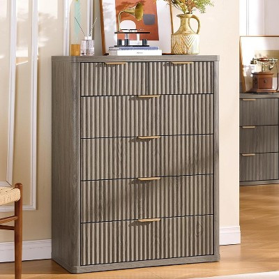 BALHAM TRADE-42" Tall Fluted 6 Drawers Dresser with Metal Handle Curved Profile Drawer Organizer Grey-1-6 Drawers 15.8"D x 31.5"W x 42"H | Target
